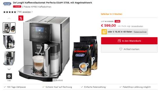 Kaffeevollautomat Angebot zum halben Preis